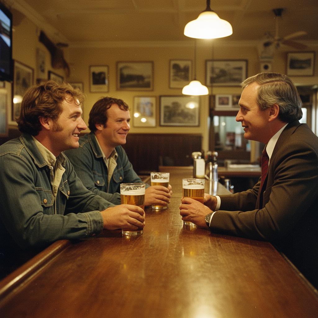 Two men talking over beers at an Australian pub
